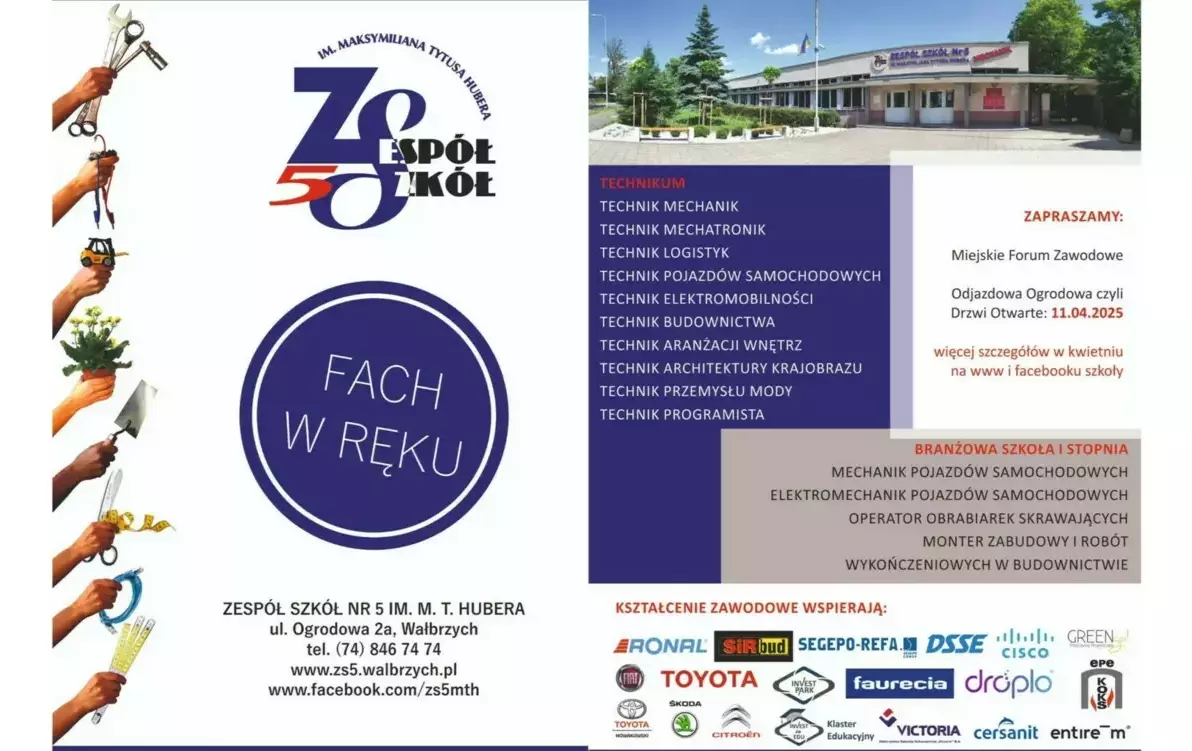 ulotka, Zespół Szkół Nr 5, Mechanik, Ogrodowa, Miejskie Forum Zawodowe, Roman Szełemej